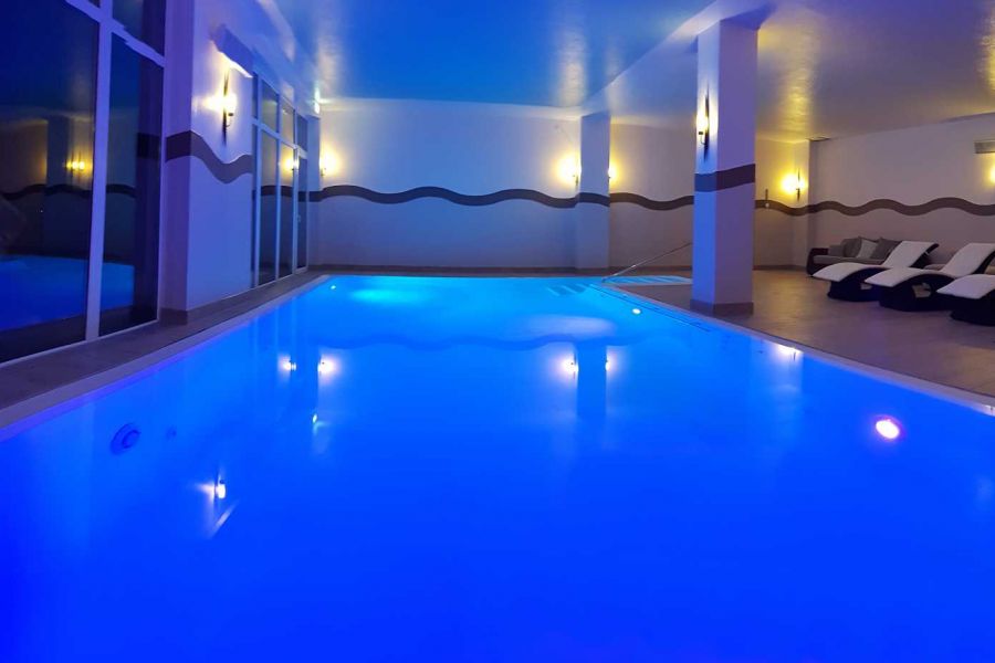 pool at night in blue lights 
